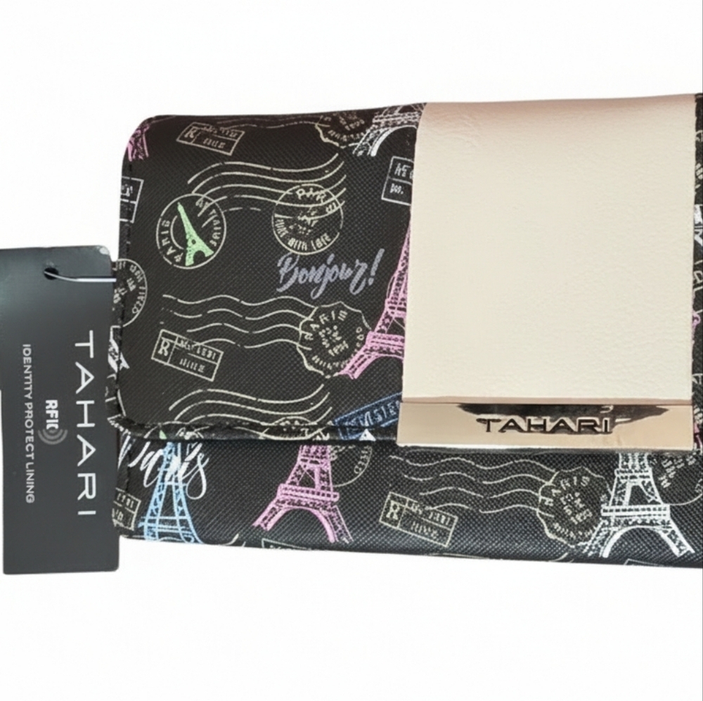 Tahari Paris Eiffel Tower Trendsetter Wallet Clutch RFID Trifold New